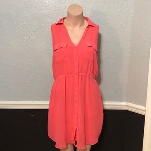 Peach button up dress with included slip.
